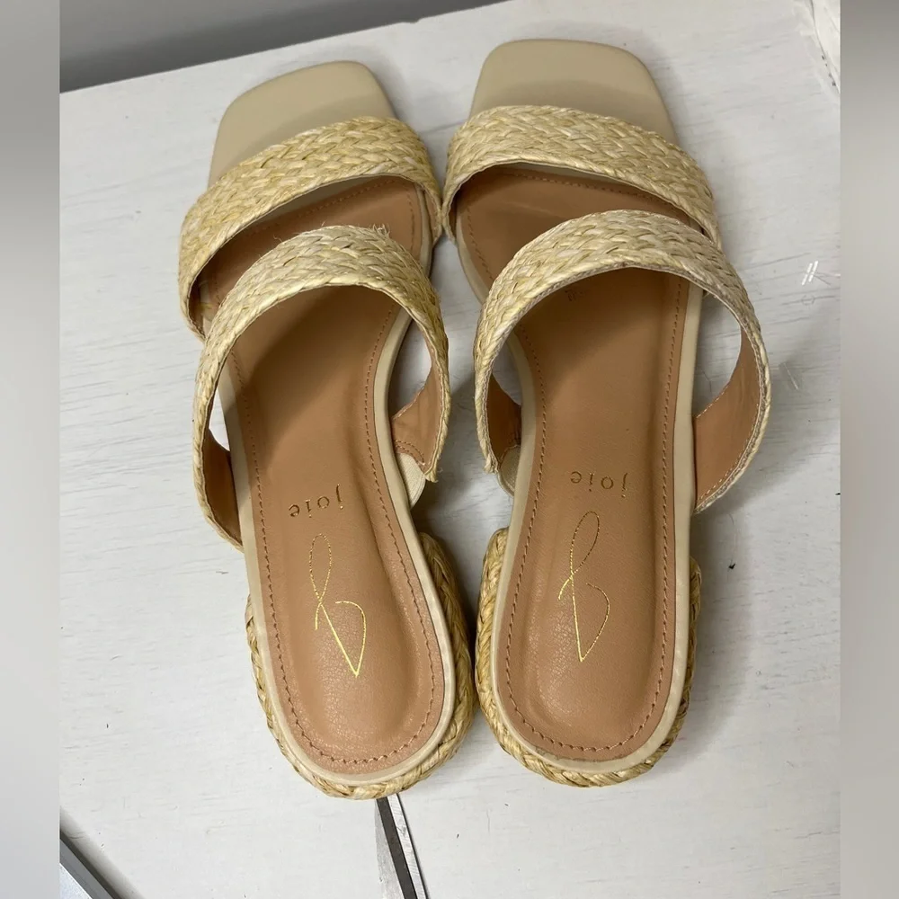 Joie Niki Braided Straw Square Toe Block Heel Sandal Sz 8.5
